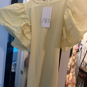 ZARA Light Yellow Ruffle Sleeve Dress